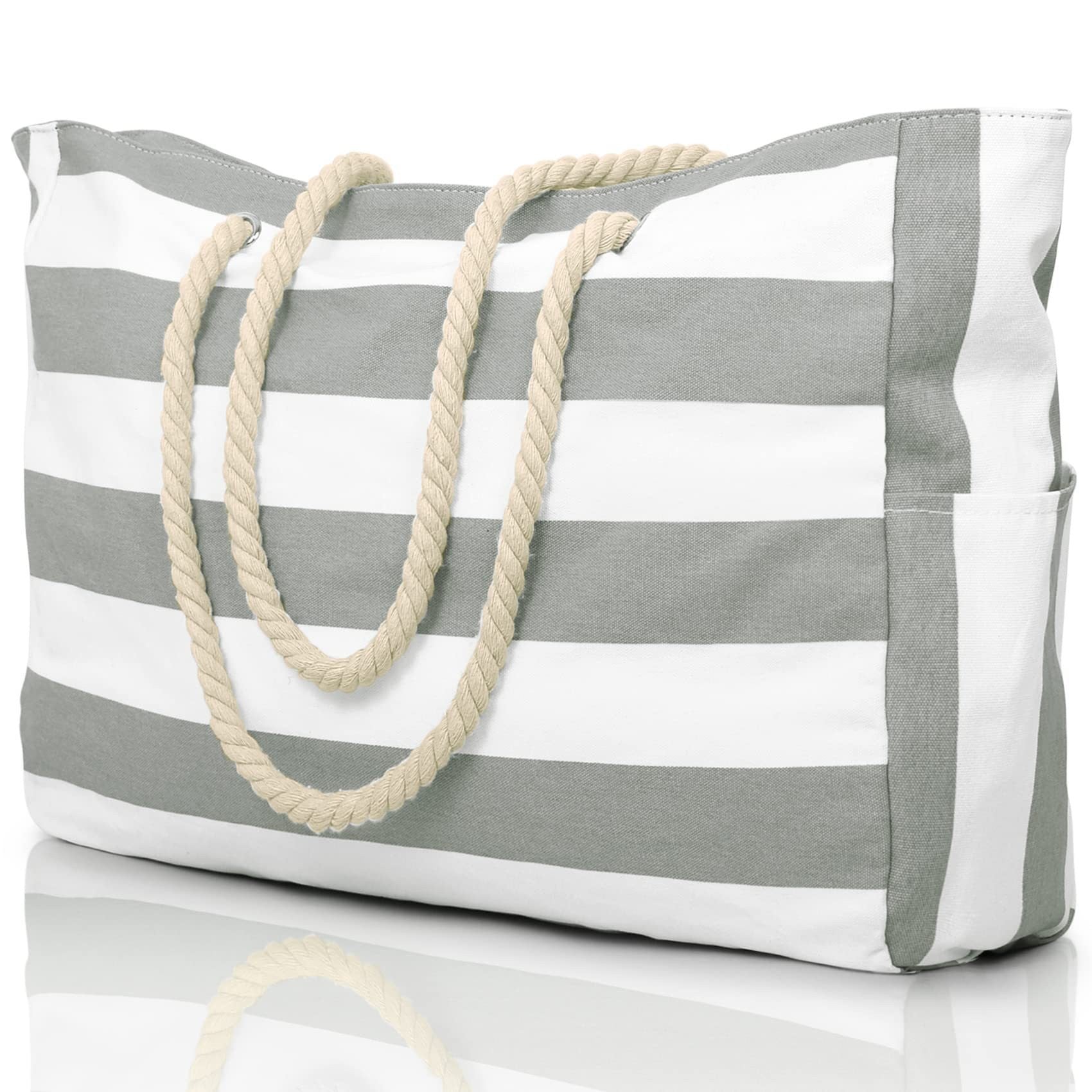 Women’s Large Capacity Striped Canvas Beach Tote