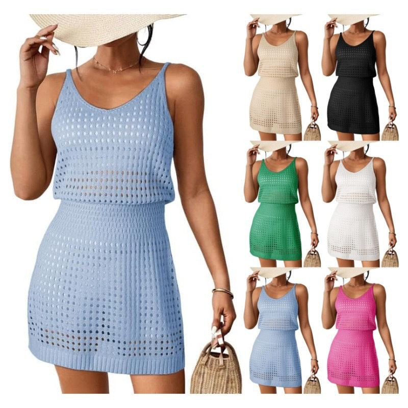 Women’s Knit Summer Sling Mini Dress in 6 Colors S-XL