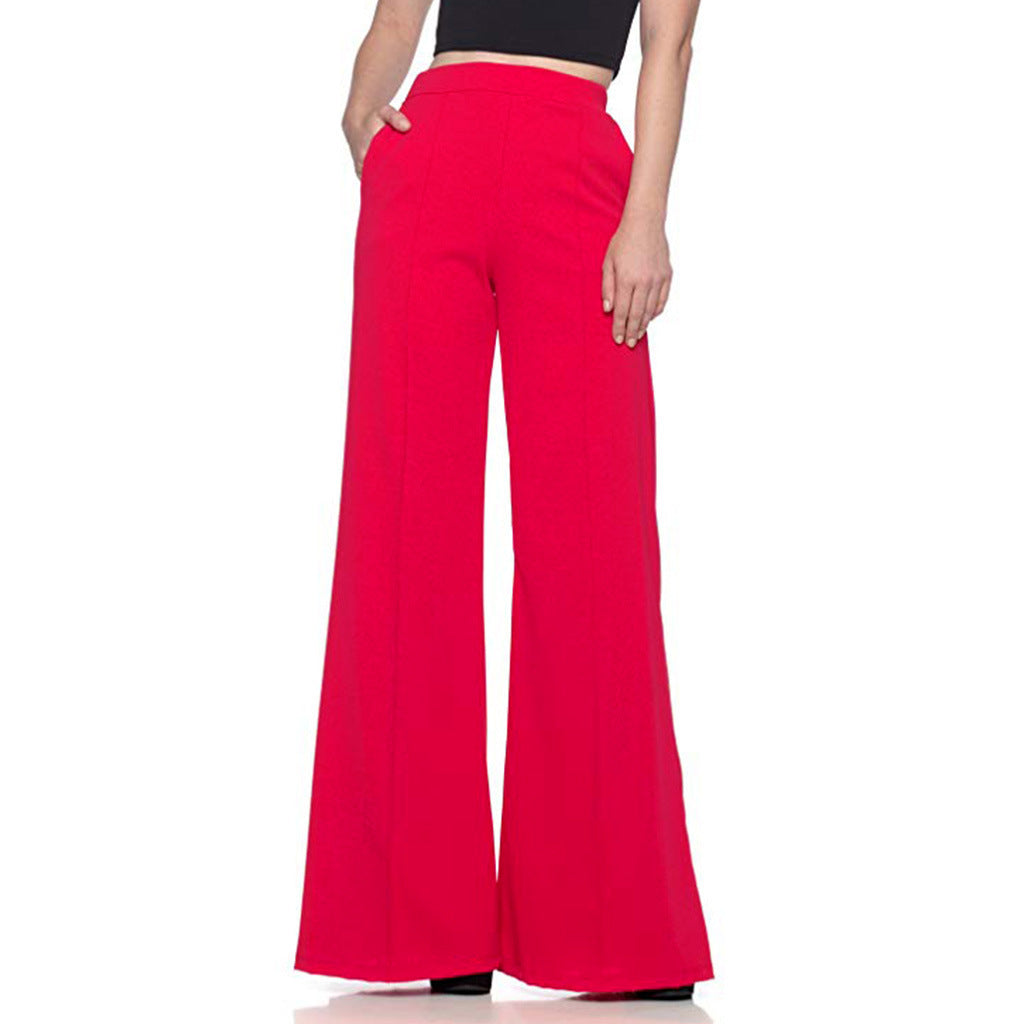 Women's Mid Waist Flared Pants with Pockets in 5 Colors S-XL - Wazzi's Wear