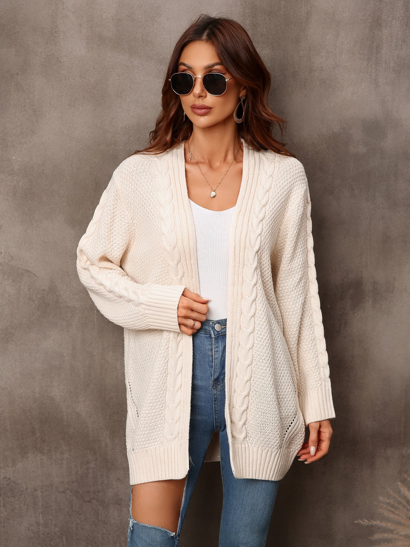 Women's Mid-Length Long Sleeve Knit Cardigan