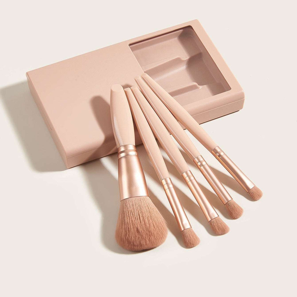 5 Piece Makeup Brush With Mirror Travel Set in 4 Colors - Wazzi's Wear