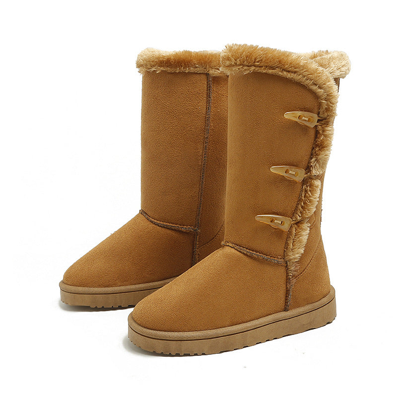 Women’s Plush Suede Snow Boots with Flat Heel in 3 Colors - Wazzi's Wear