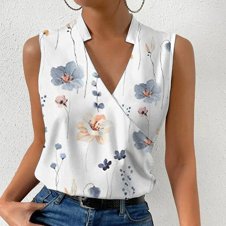 Women's Floral V-Neck Sleeveless Blouse