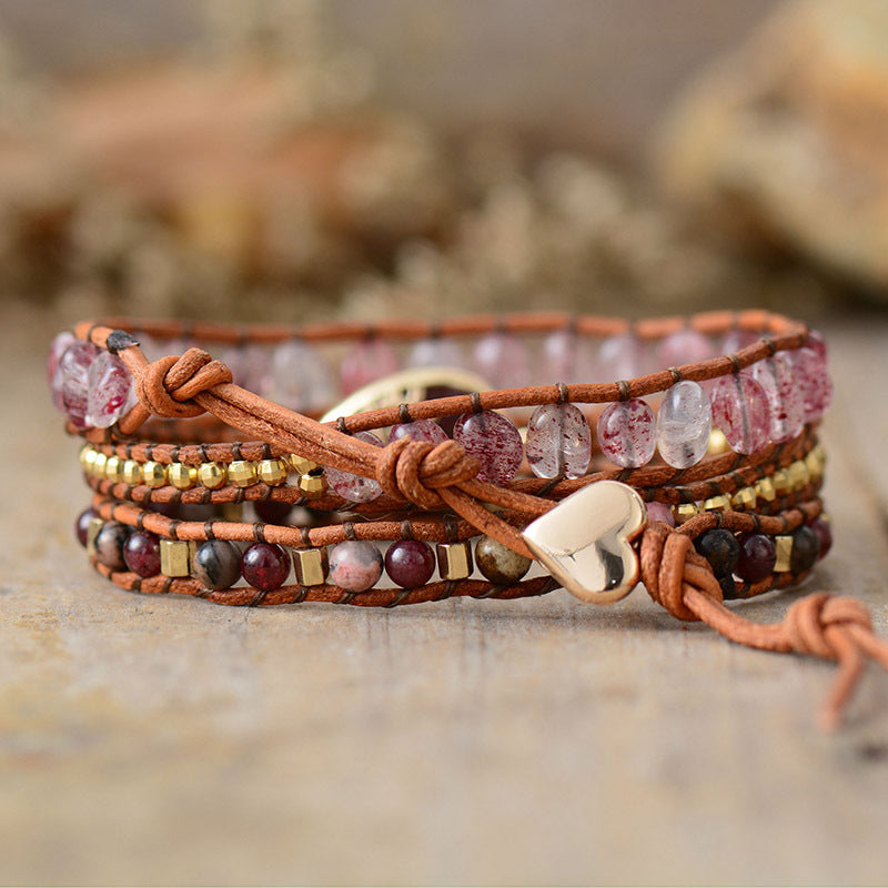 Leather and Natural Stones 3-Piece Bohemian Bracelet Set - Wazzi's Wear