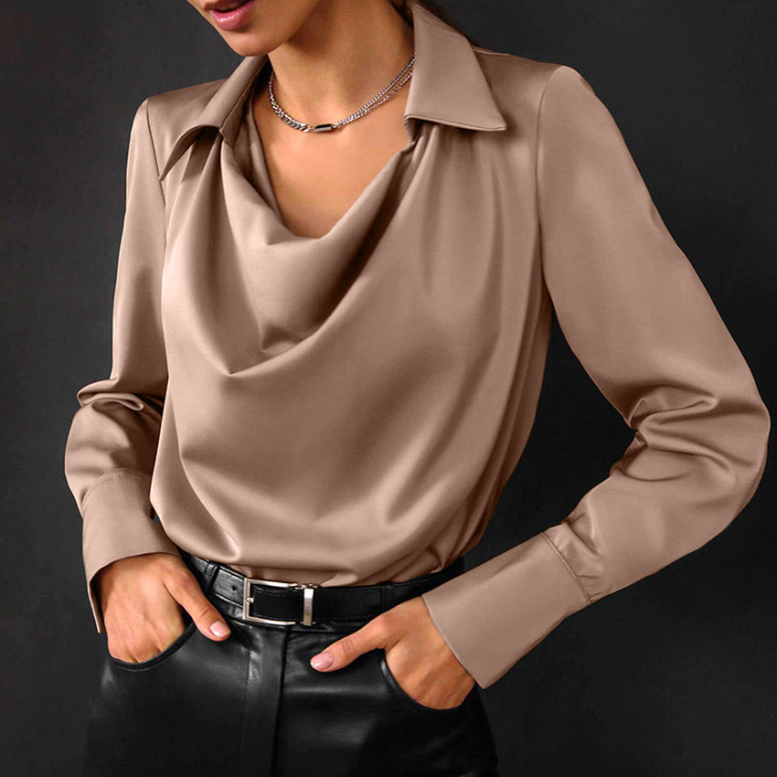 Women's Elegant Long Sleeve Blouse with Cowl Neck