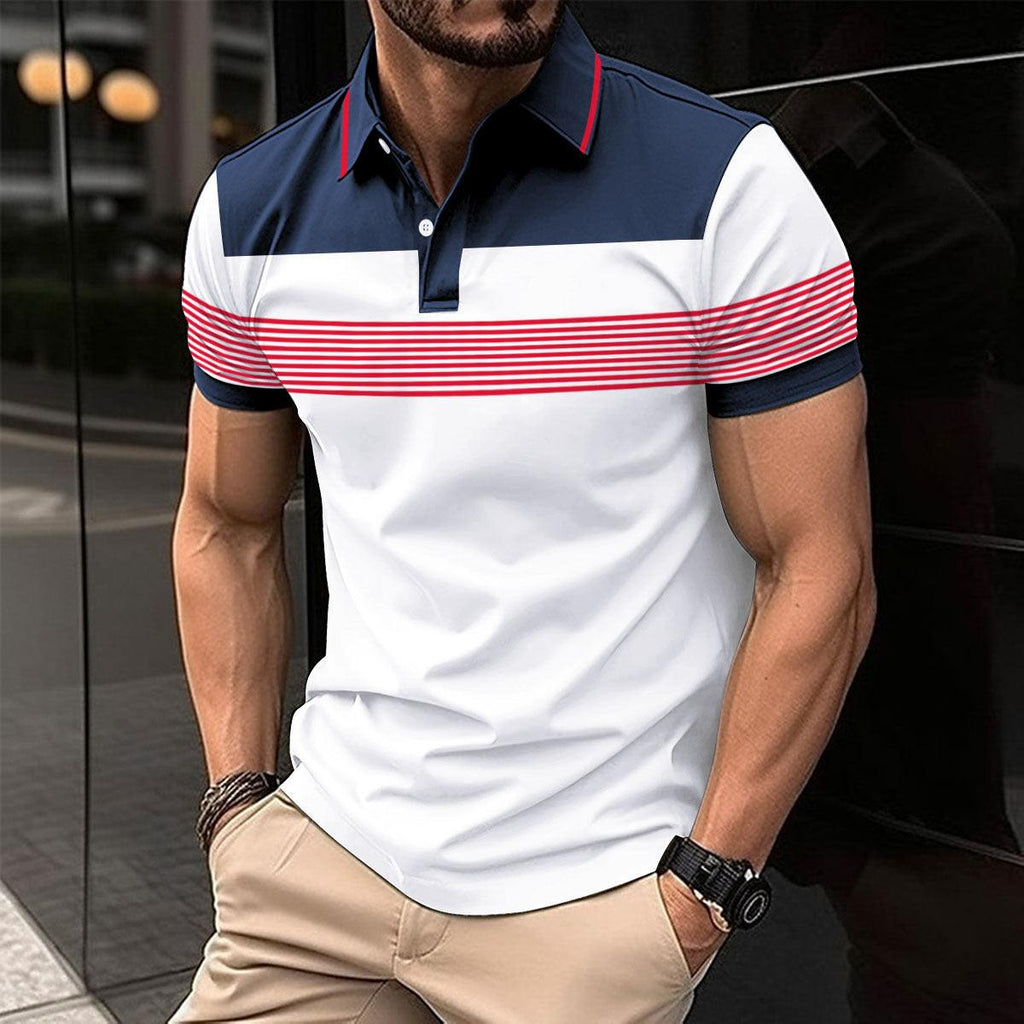 Men's Colorblock V-Neck Button Polo Shirt