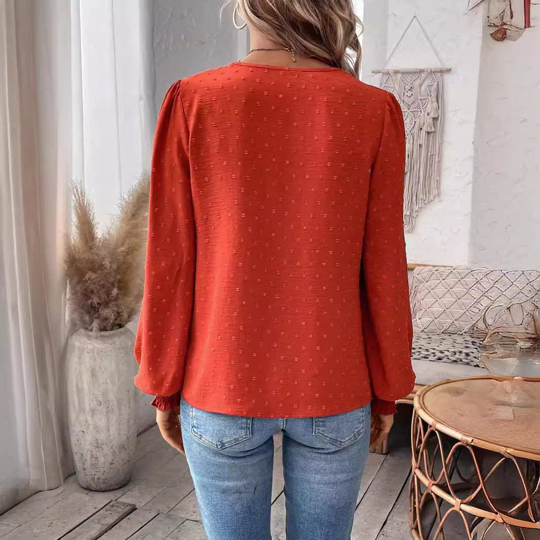 Women’s Elegant Long Sleeve Blouse with Lace Overlay