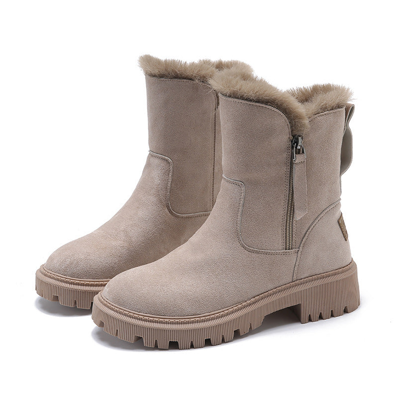 Women’s Fleece-Lined Martin Boots with Zipper in 2 Colors - Wazzi's Wear