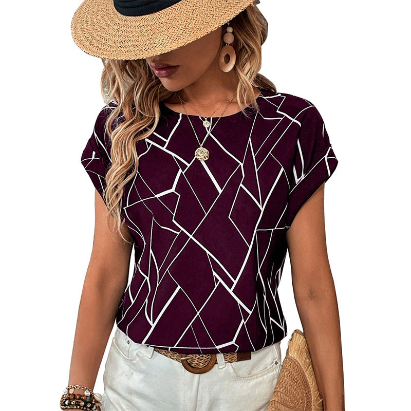 Women's Geometric Print Short Sleeve Blouse