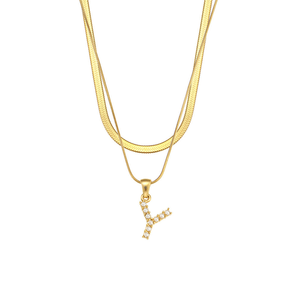 Women's Double-layer Chain Pearl Pendant Necklace