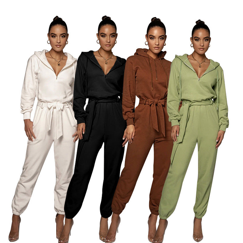 Women’s Long Sleeve Hooded Leisure Jumpsuit in 4 Colors XS-XL - Wazzi's Wear