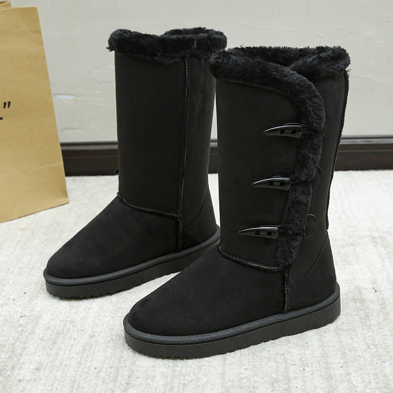 Women’s Plush Suede Snow Boots with Flat Heel in 3 Colors - Wazzi's Wear