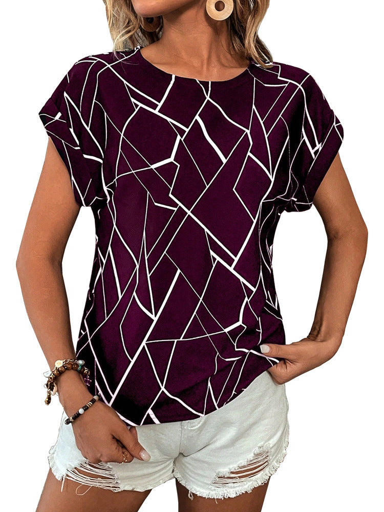 Women's Geometric Print Short Sleeve Blouse