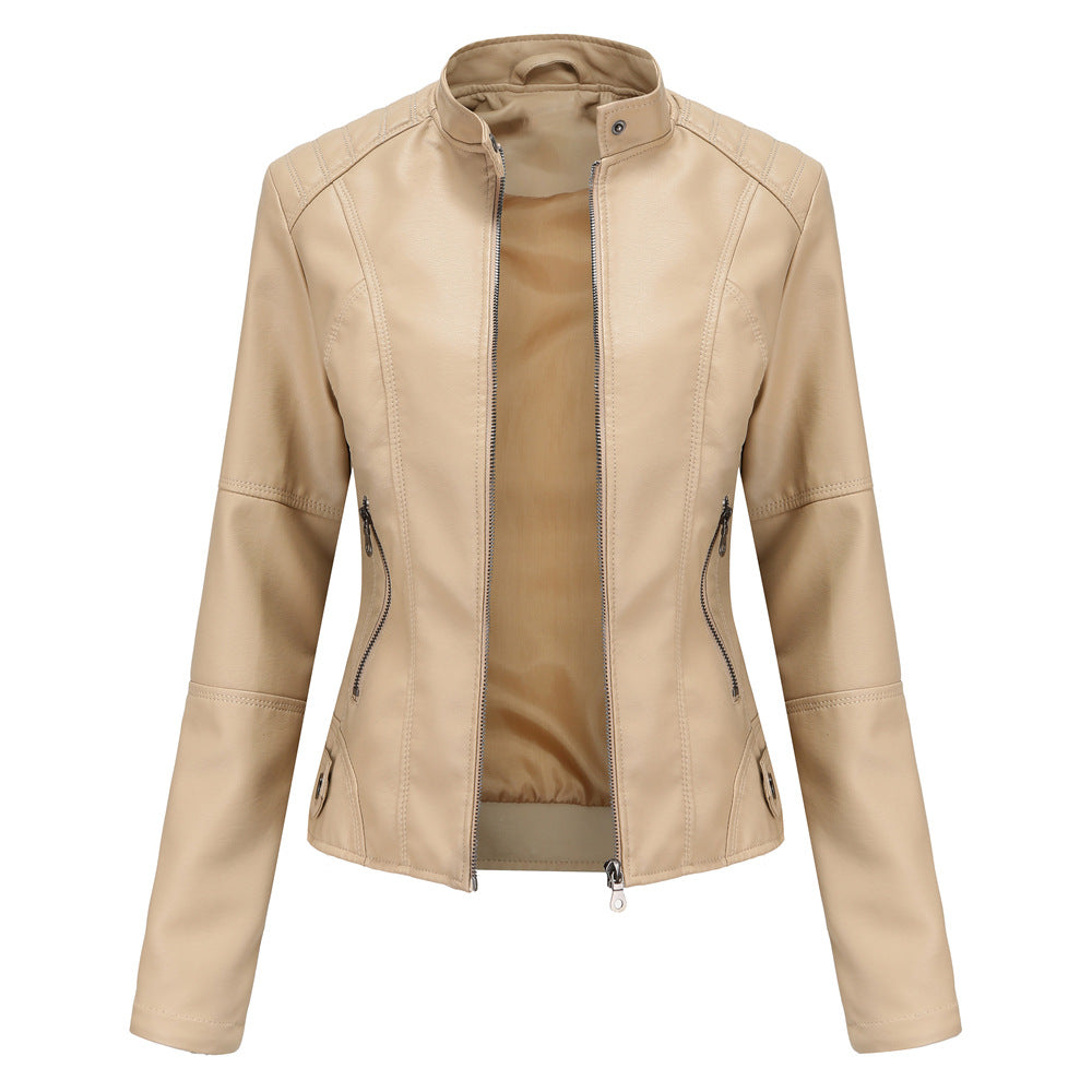 Women’s PU Leather Slim-Fit Jacket with Side Pockets in 7 Colors XS-4XL - Wazzi's Wear