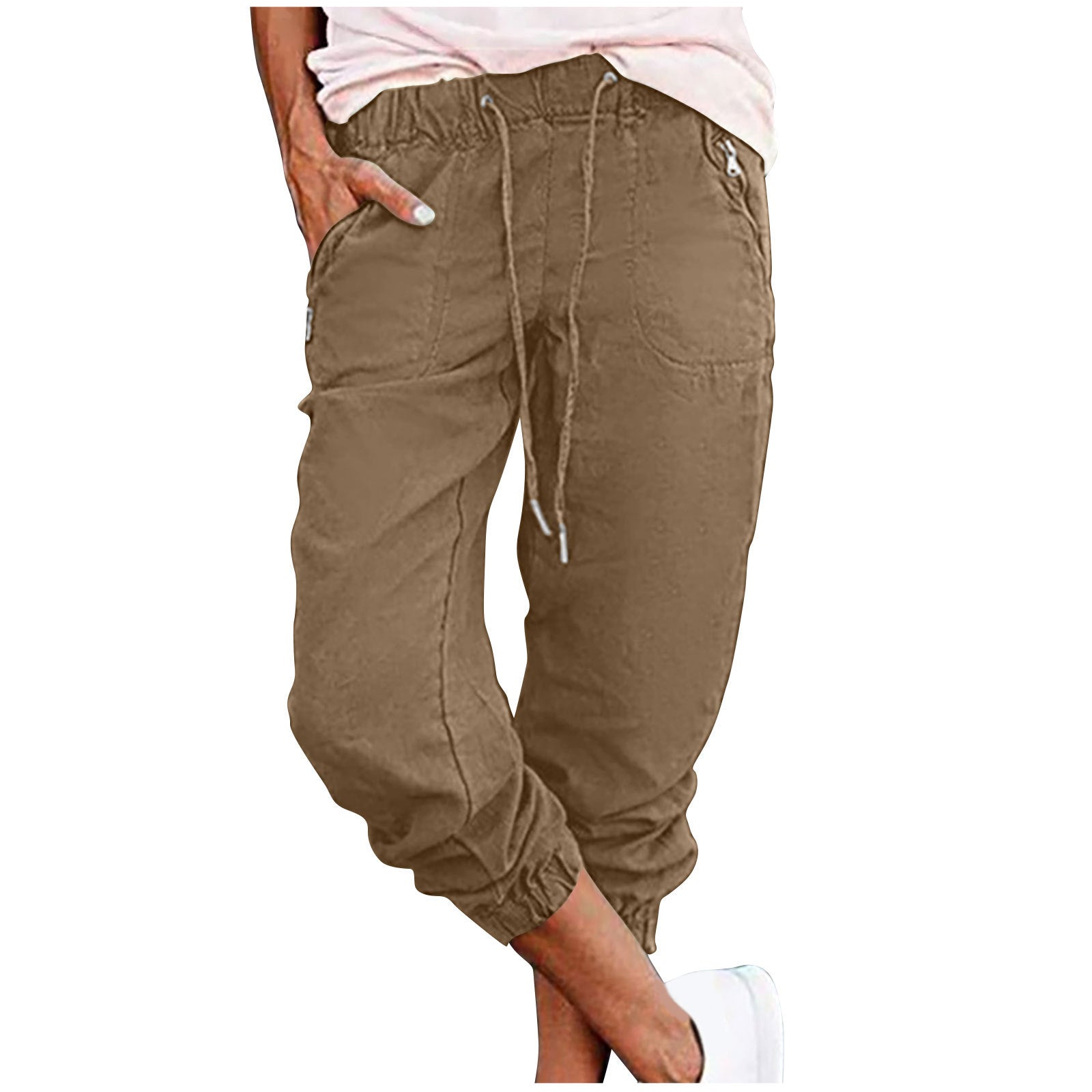 Women's Casual Cropped Pants with Zipper Pockets