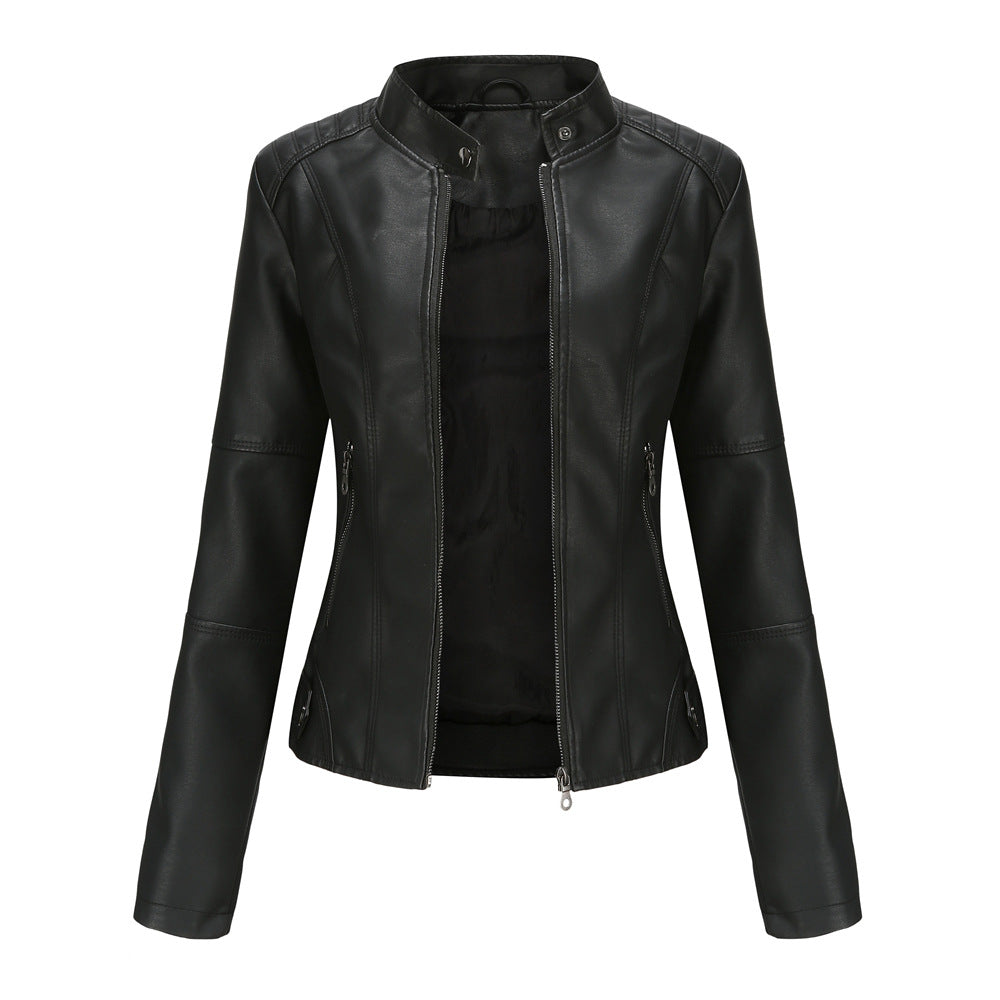 Women’s PU Leather Slim-Fit Jacket with Side Pockets in 7 Colors XS-4XL - Wazzi's Wear