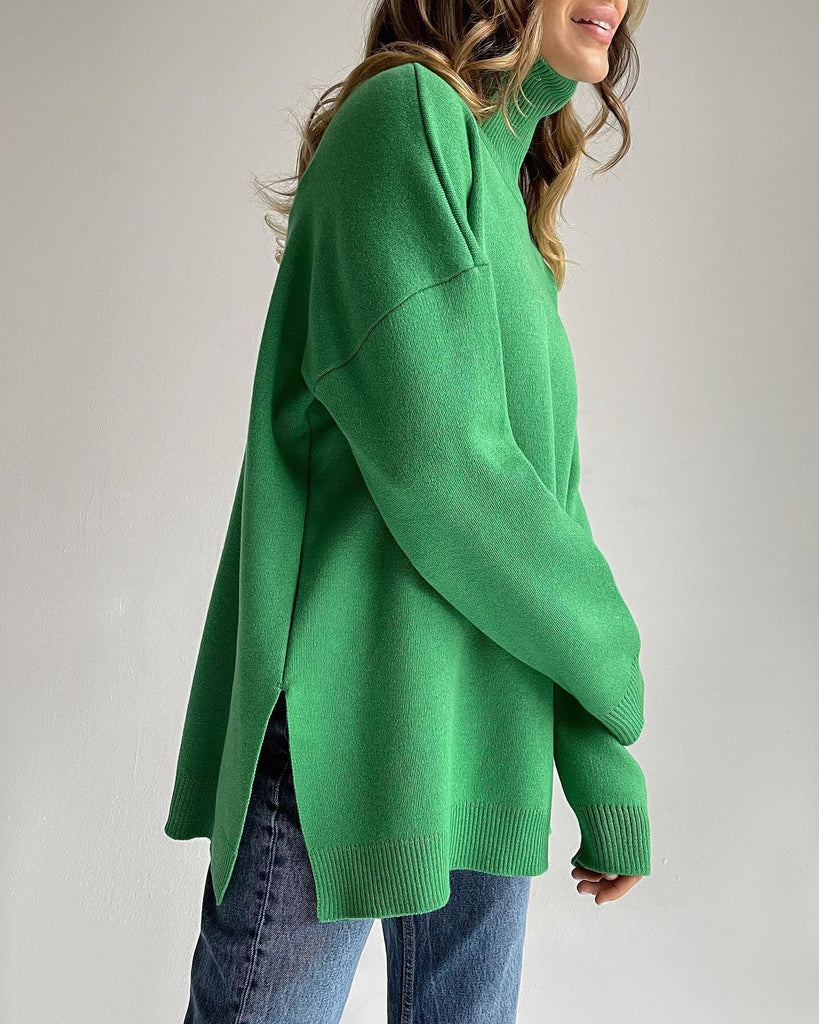 Women's Turtleneck Long Sleeve Sweater with Side Slits in 8 Colors S-L - Wazzi's Wear