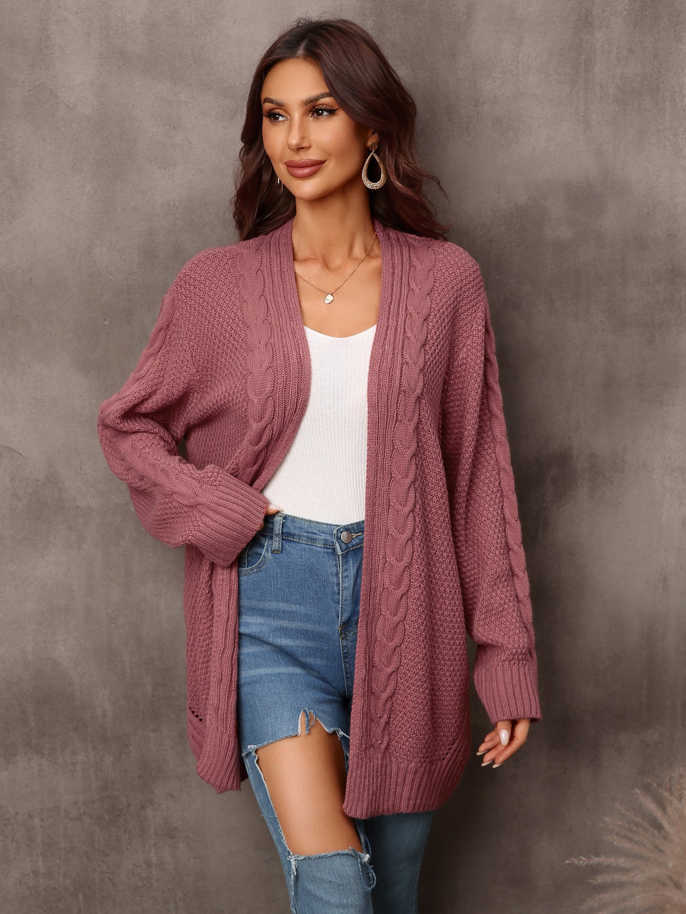 Women's Mid-Length Long Sleeve Knit Cardigan