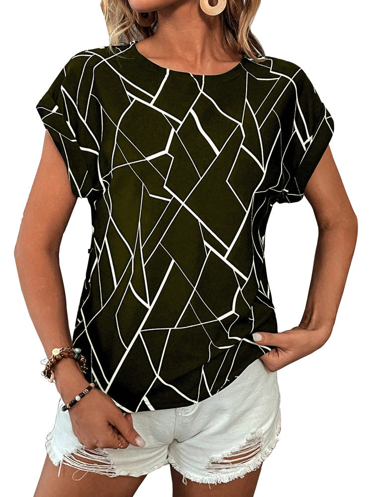 Women's Geometric Print Short Sleeve Blouse