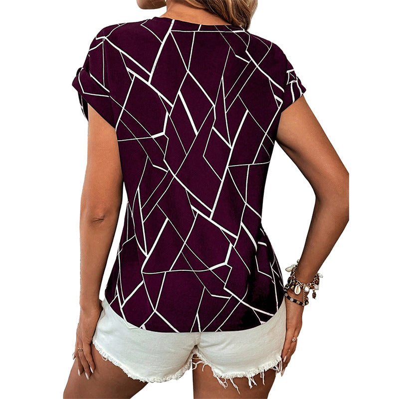 Women's Geometric Print Short Sleeve Blouse