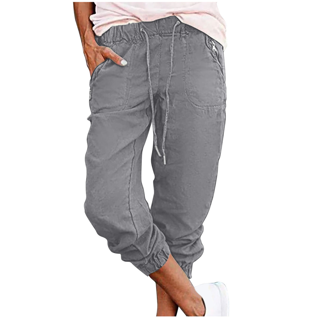 Women's Casual Cropped Pants with Zipper Pockets