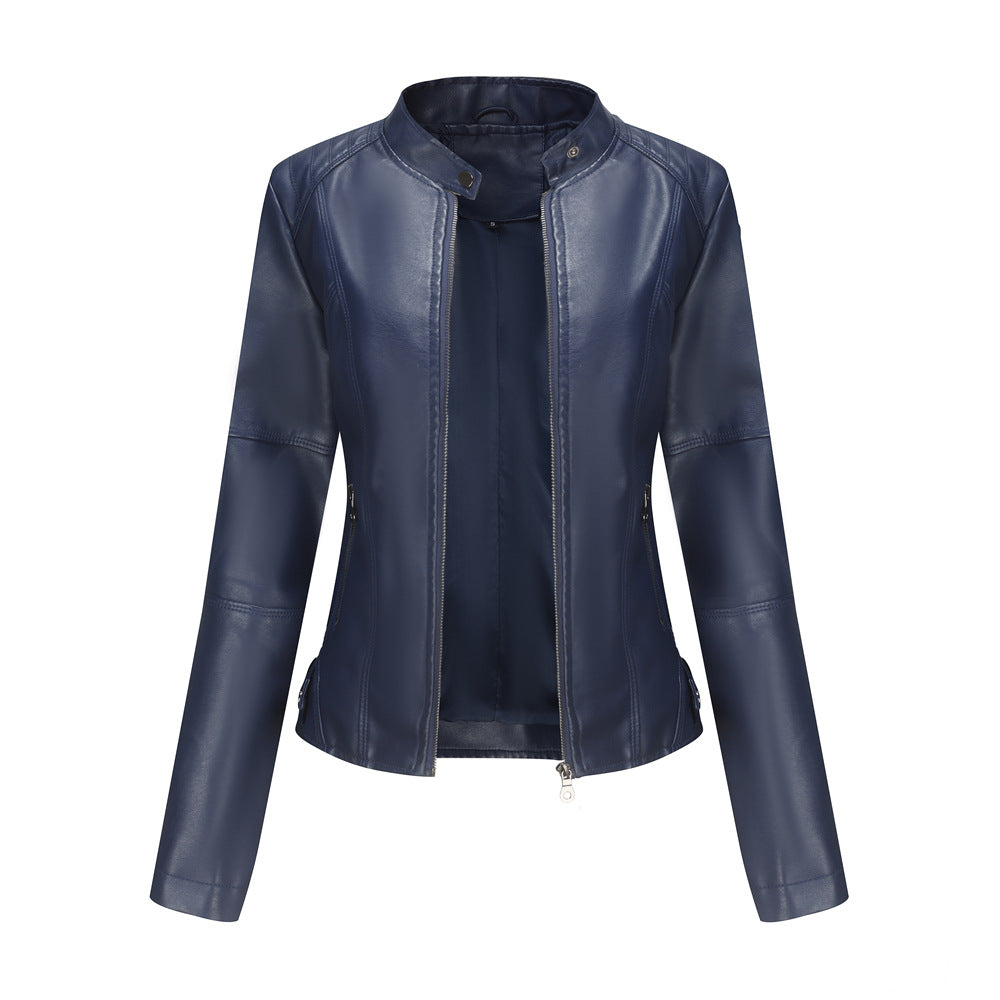 Women’s PU Leather Slim-Fit Jacket with Side Pockets in 7 Colors XS-4XL - Wazzi's Wear