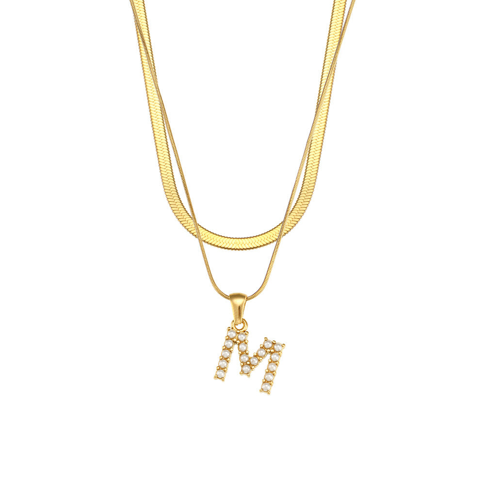 Women's Double-layer Chain Pearl Pendant Necklace