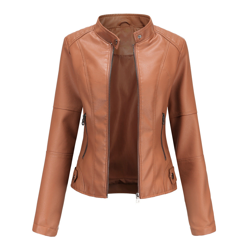 Women’s PU Leather Slim-Fit Jacket with Side Pockets in 7 Colors XS-4XL - Wazzi's Wear