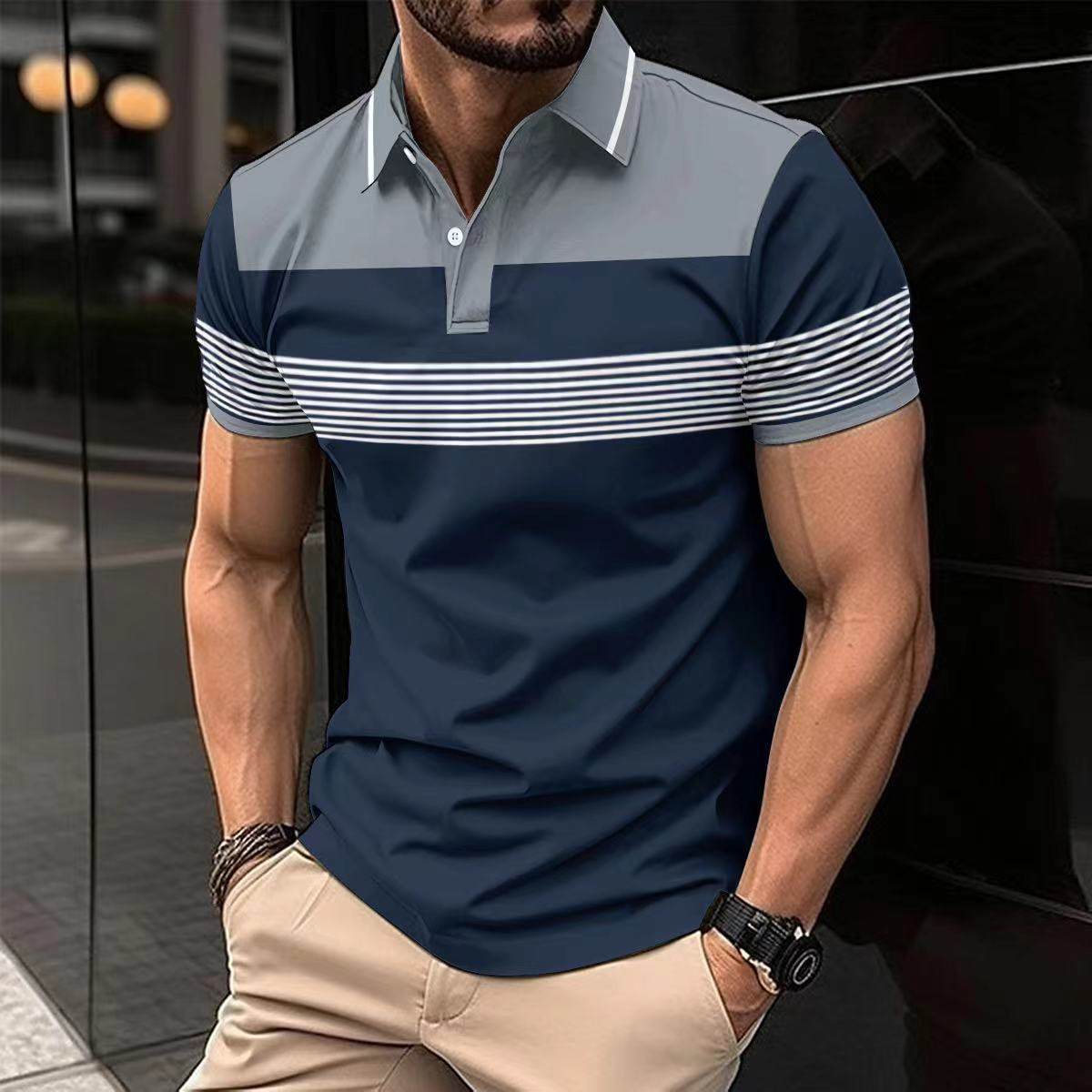 Men's Colorblock V-Neck Button Polo Shirt