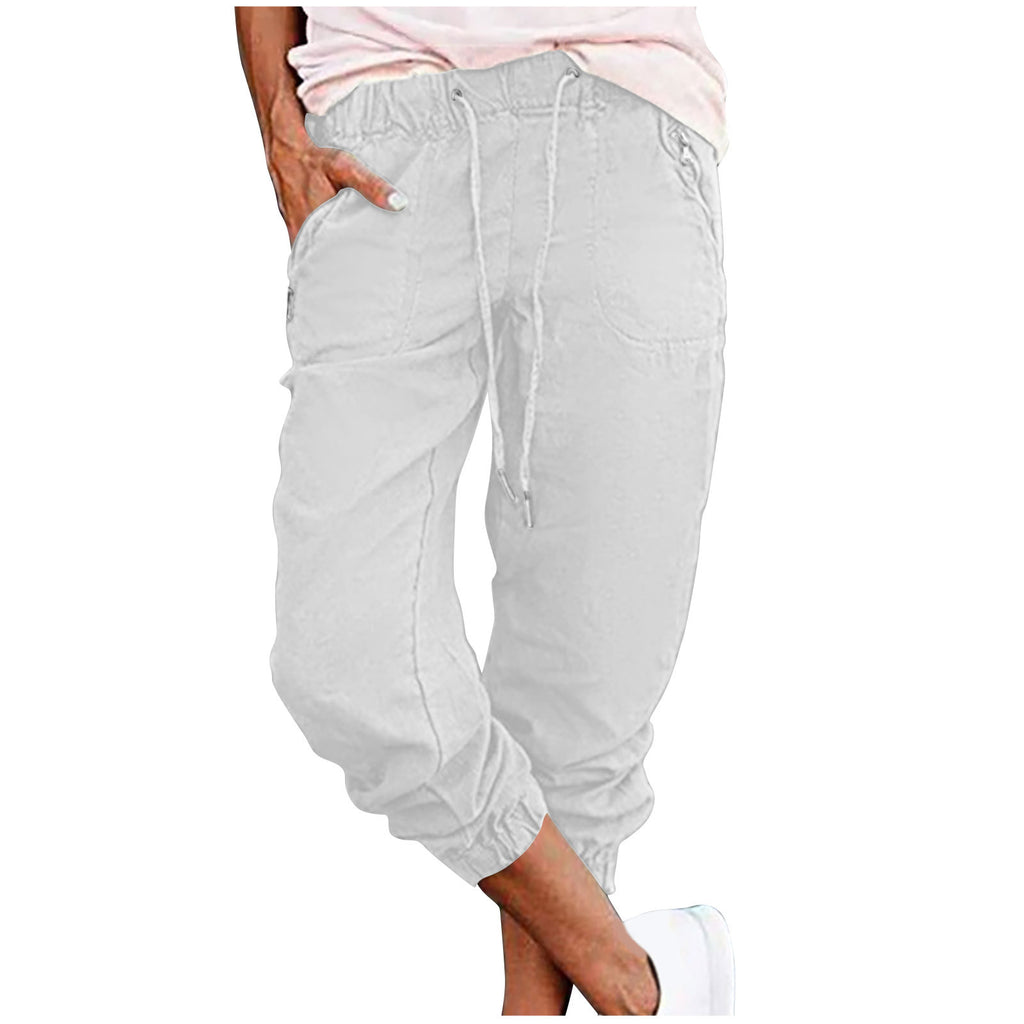 Women's Casual Cropped Pants with Zipper Pockets