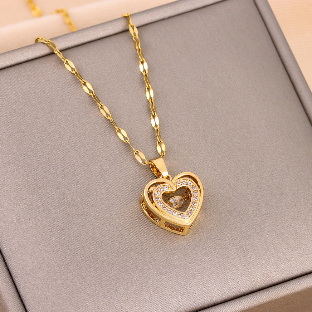 Titanium Steel Necklace with Double-Layer Heart Pendant - Wazzi's Wear