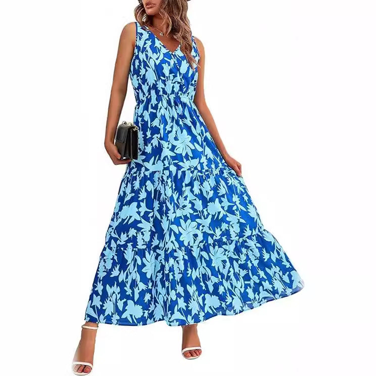 Women's V-Neck Sleeveless Maxi Dress in 10 Patterns