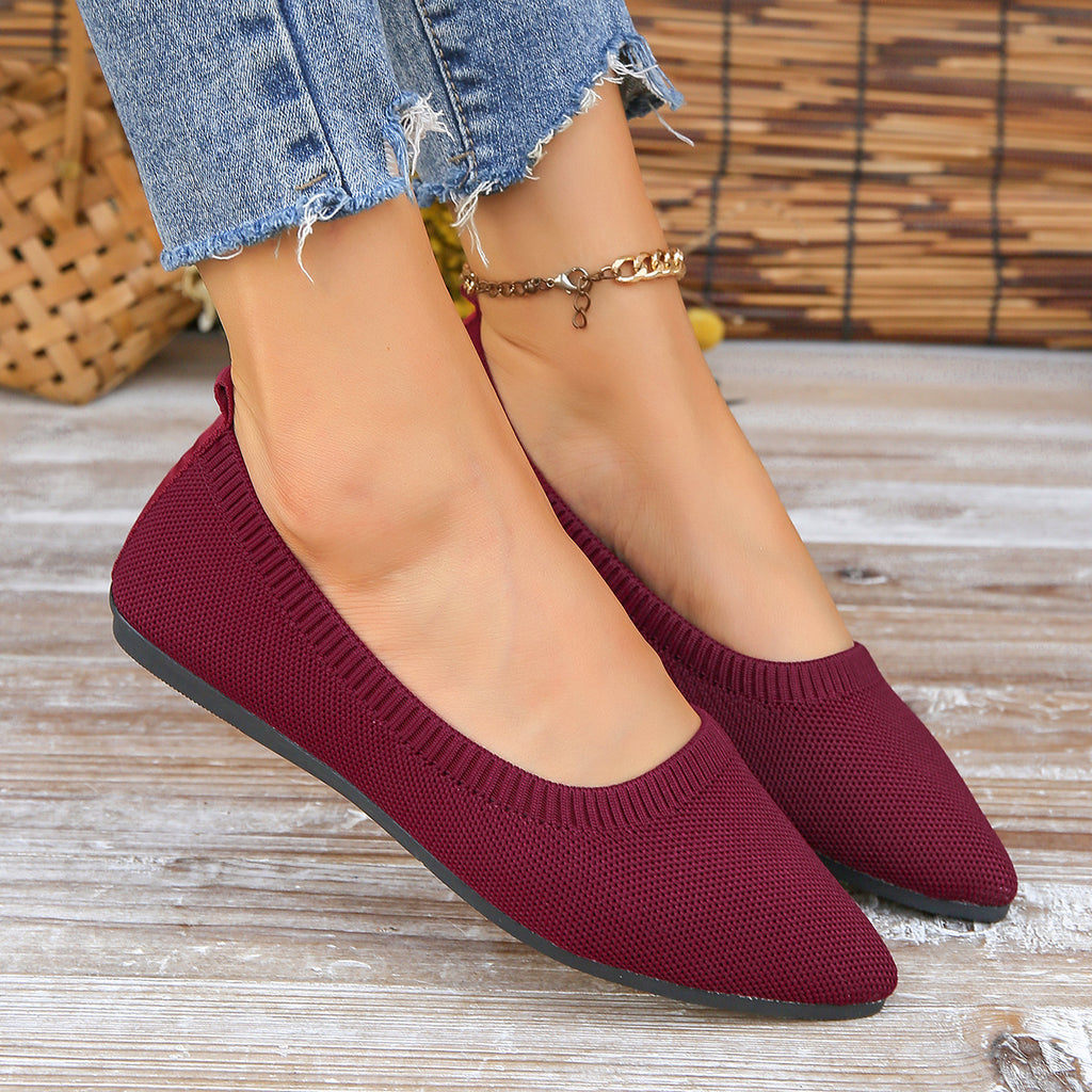 Women's Solid Color Slip-On Flats with Pointed Toe