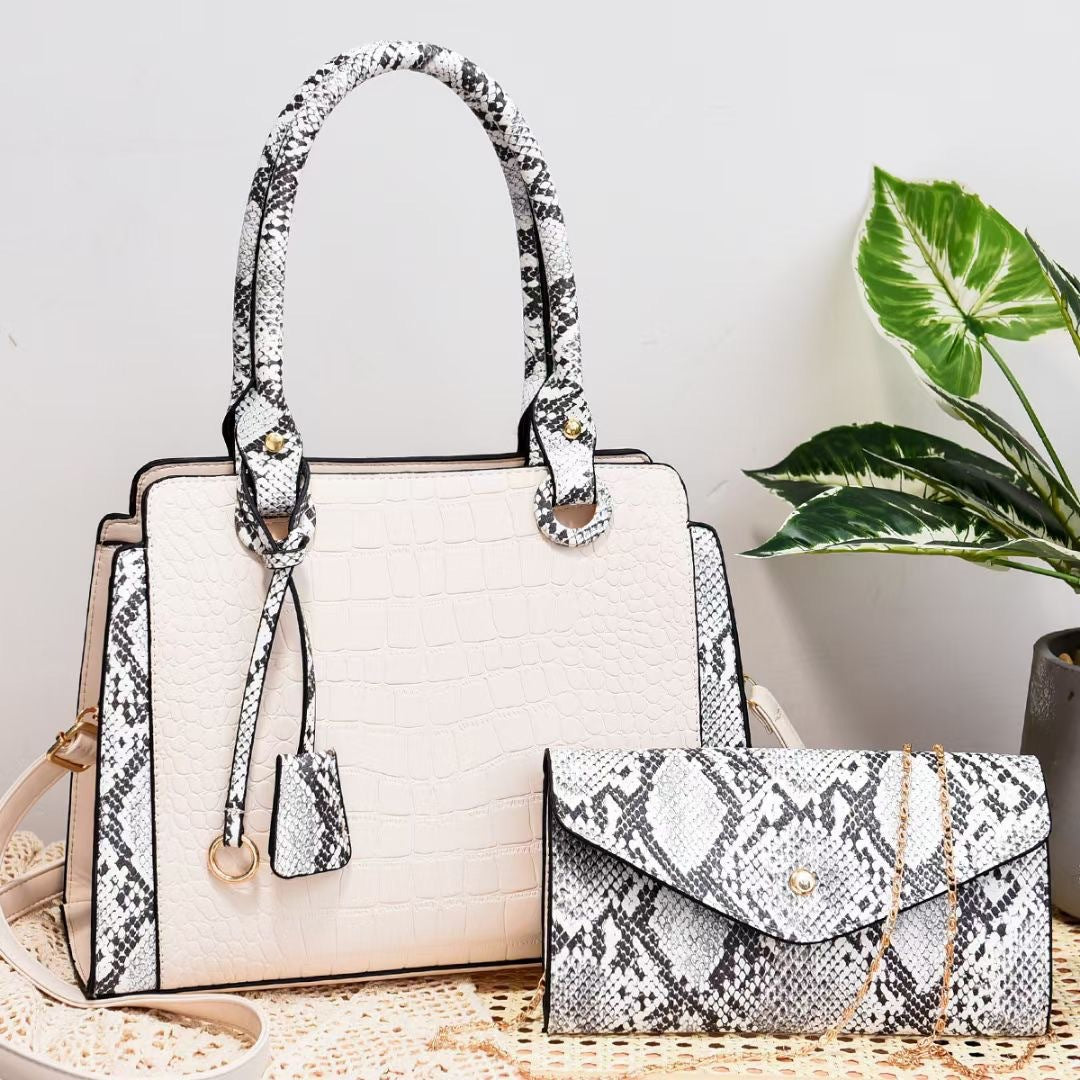 Women’s Snake Print Hand Shoulder Bag Two Piece Set