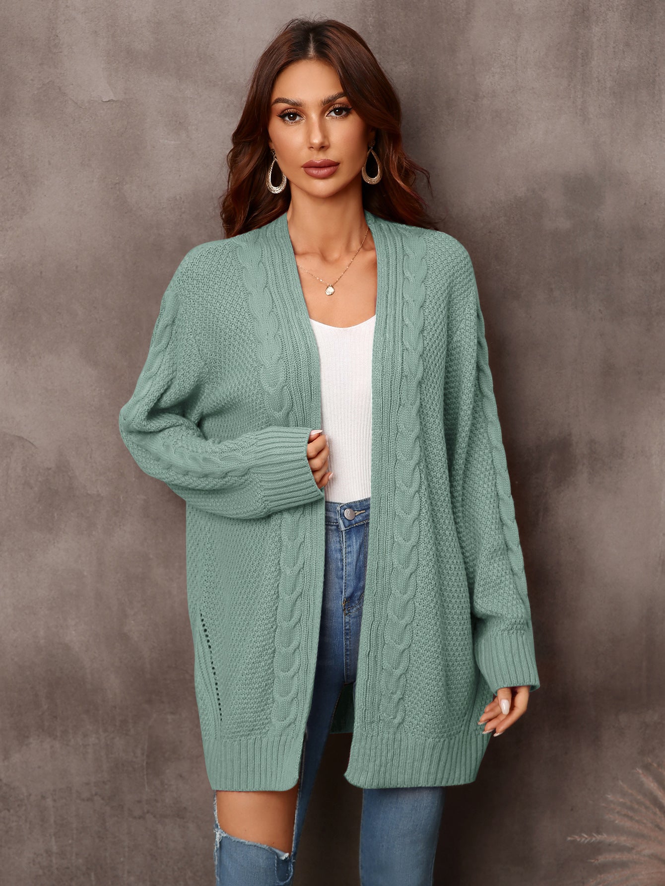 Women's Mid-Length Long Sleeve Knit Cardigan