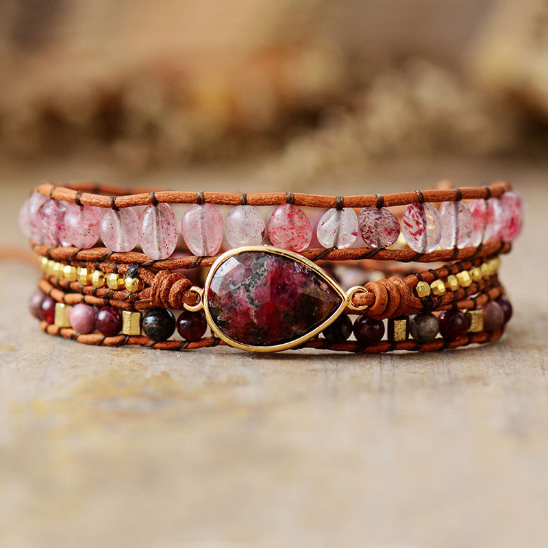 Leather and Natural Stones 3-Piece Bohemian Bracelet Set - Wazzi's Wear