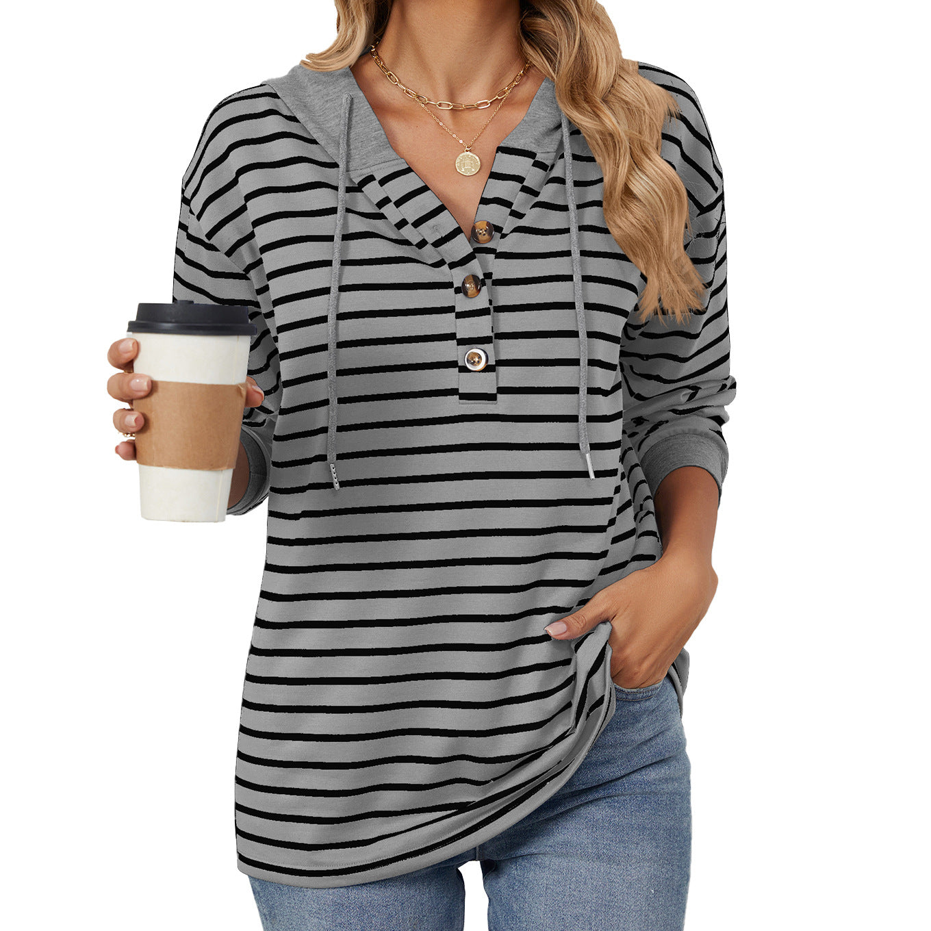 Women’s Striped Hooded Long Sleeve Shirt