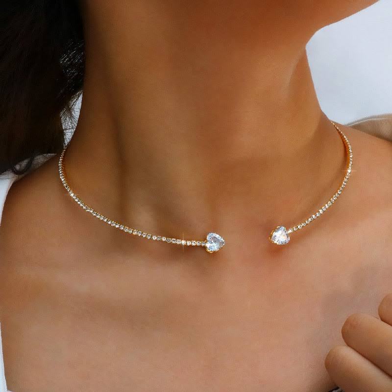 Collier ras du cou en zircon en forme de cœur pour femme