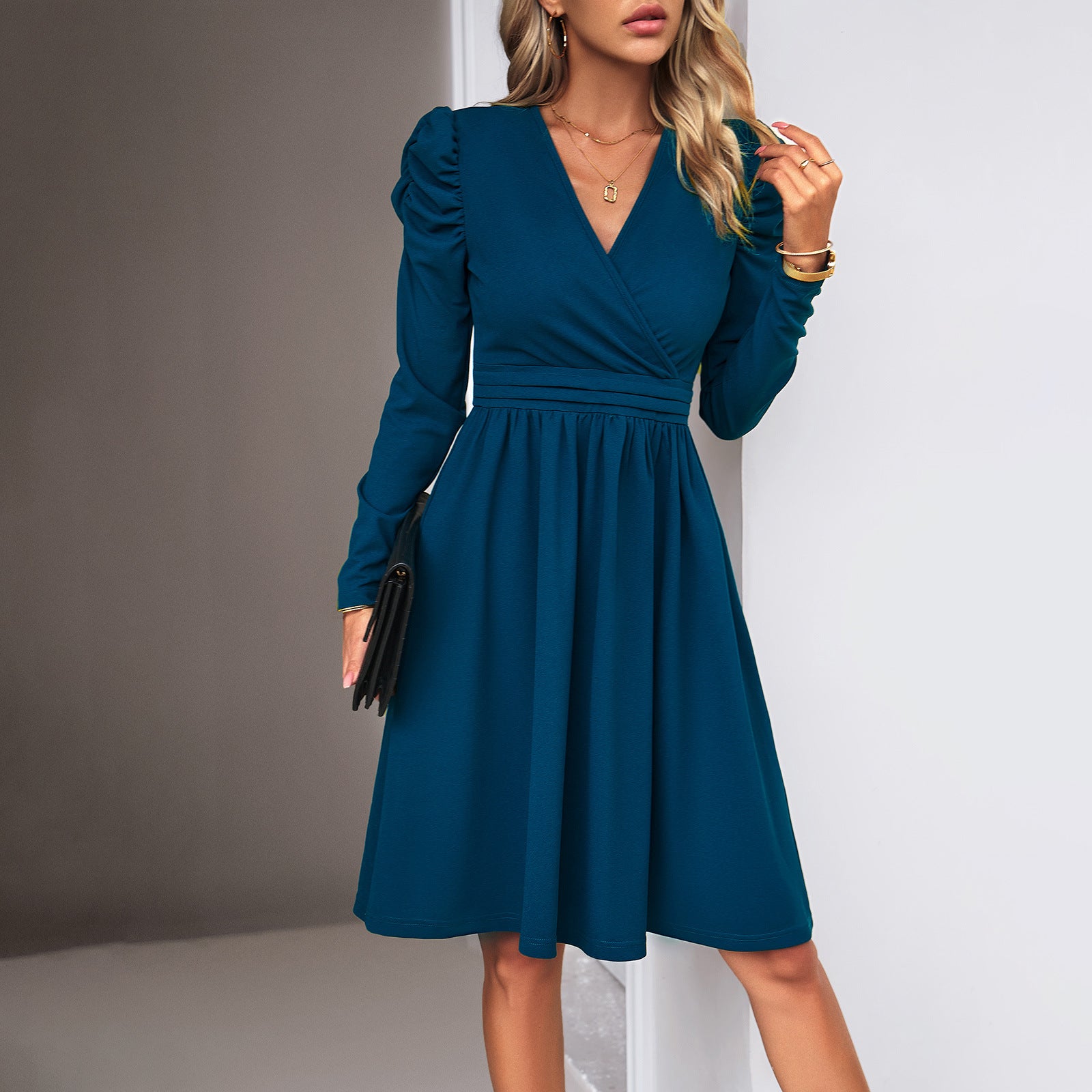 Women's V-Neck Long Sleeve Midi Dress in 4 Colors Sizes 4-18 - Wazzi's Wear