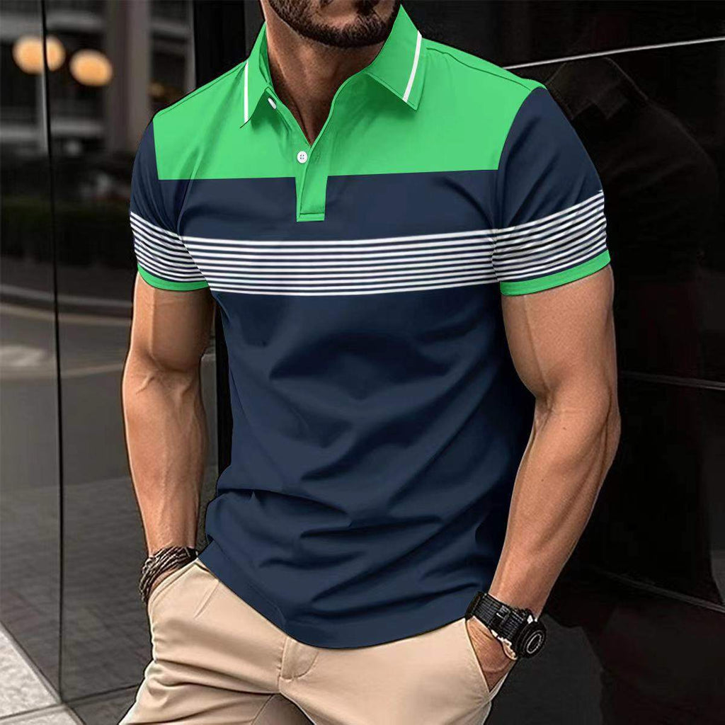 Men's Colorblock V-Neck Button Polo Shirt