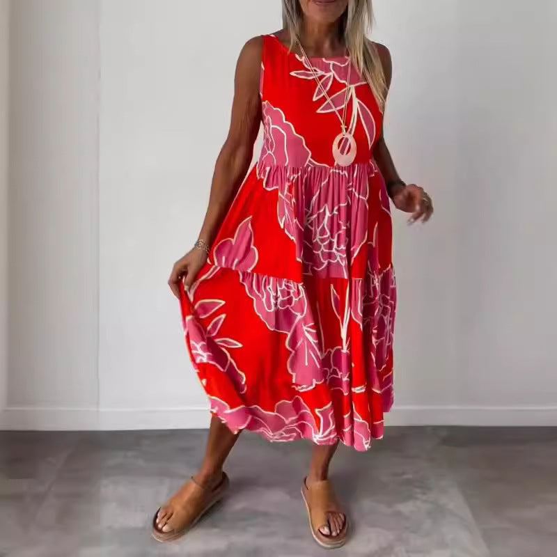 Vestido de verão Casual sem mangas estampado para mulher em 7 cores S-3XL