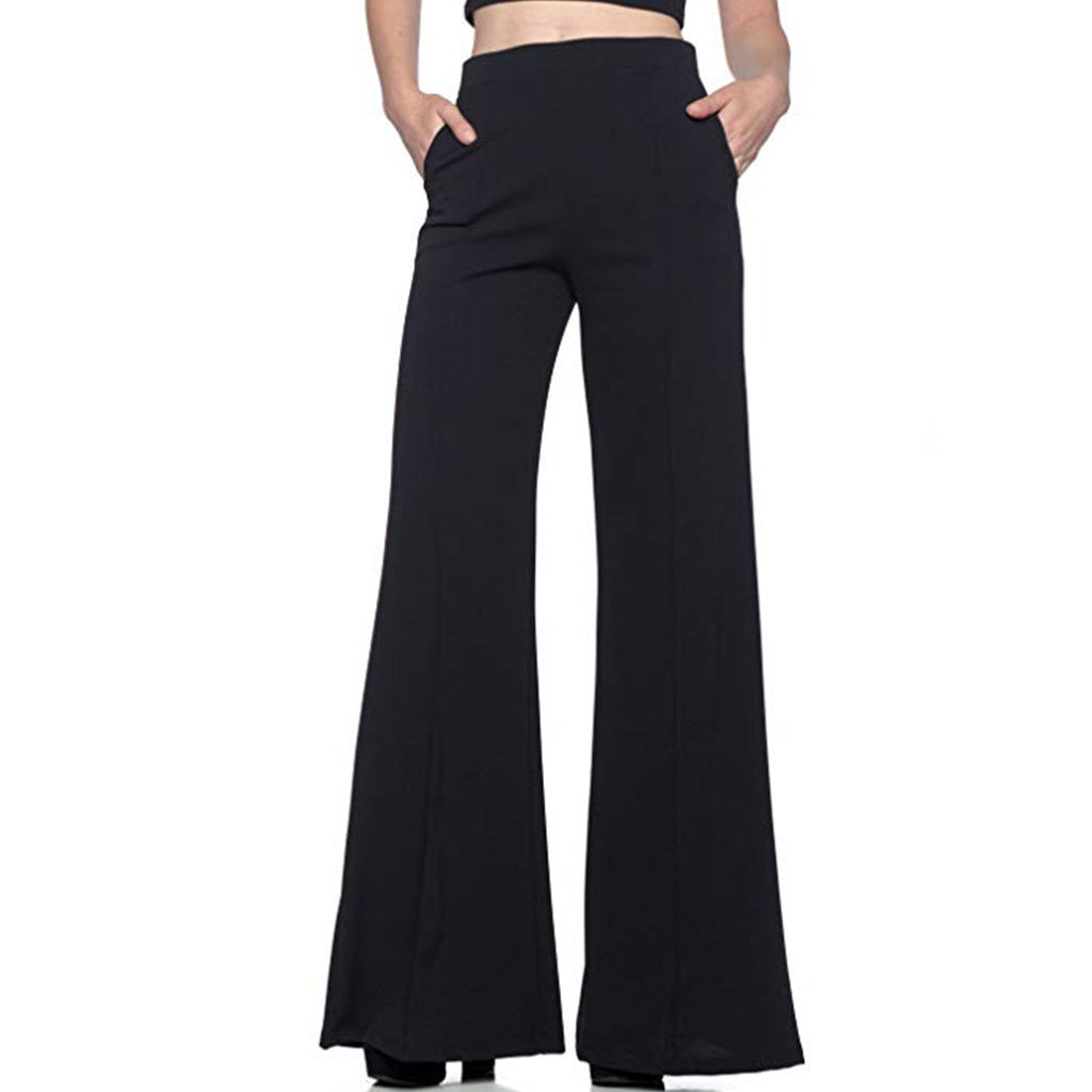 Women's Mid Waist Flared Pants with Pockets in 5 Colors S-XL - Wazzi's Wear