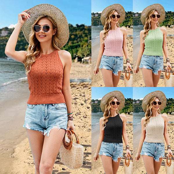 Women's Cropped Knit Halter Top in 5 Colors