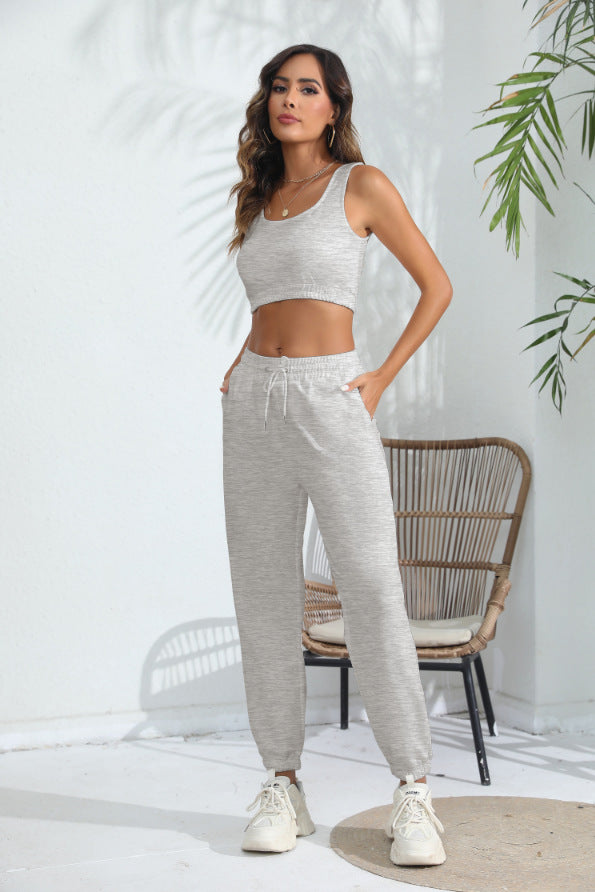 Women's Cropped Tank Top with Matching Sweatpants Sports Set
