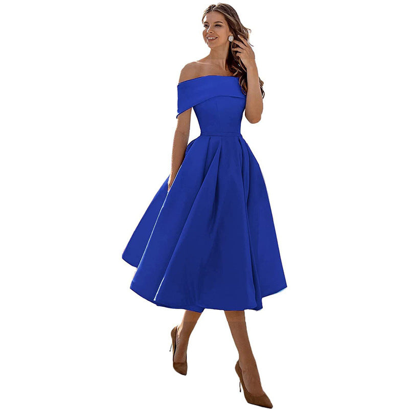 Women's Strapless Satin Party Dress with Adjustable Waist and Pockets in 17 Colors S-XXL - Wazzi's Wear