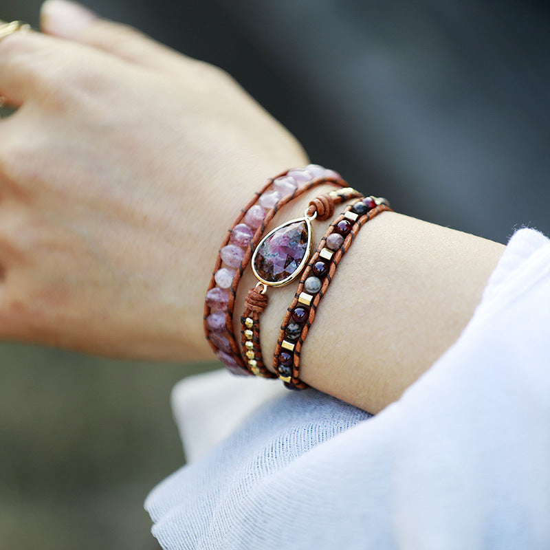 Leather and Natural Stones 3-Piece Bohemian Bracelet Set - Wazzi's Wear