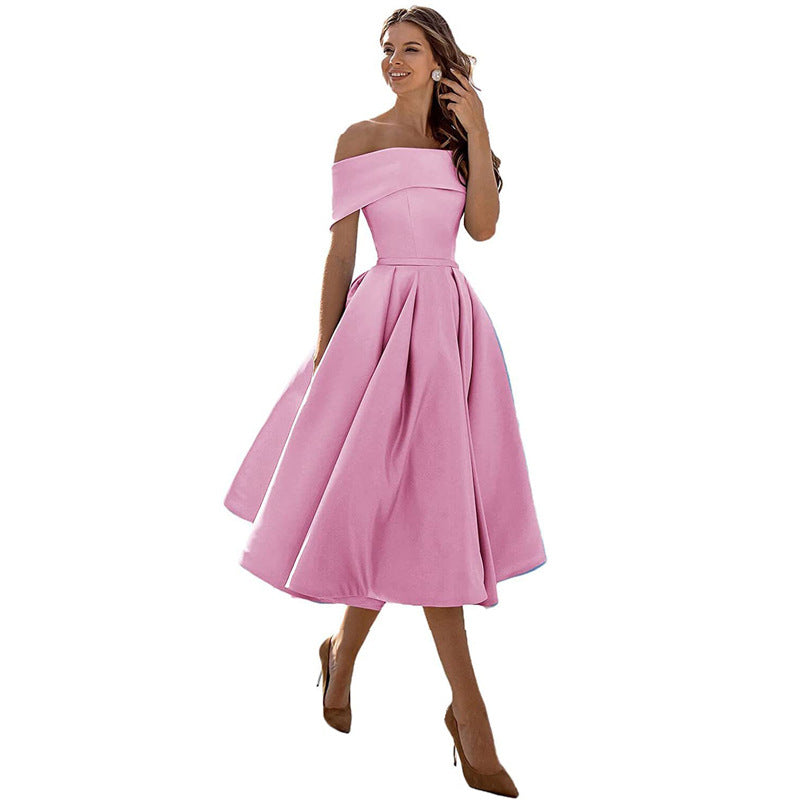 Women's Strapless Satin Party Dress with Adjustable Waist and Pockets in 17 Colors S-XXL - Wazzi's Wear