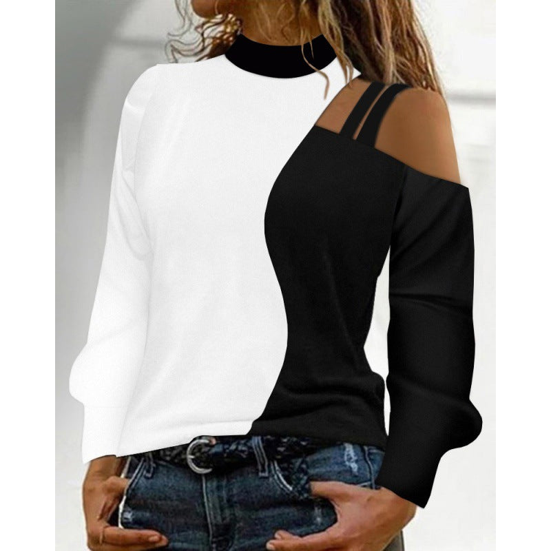 Women’s Off-the-Shoulder Geometric Long Sleeve Top in 2 Colors S-3XL - Wazzi's Wear