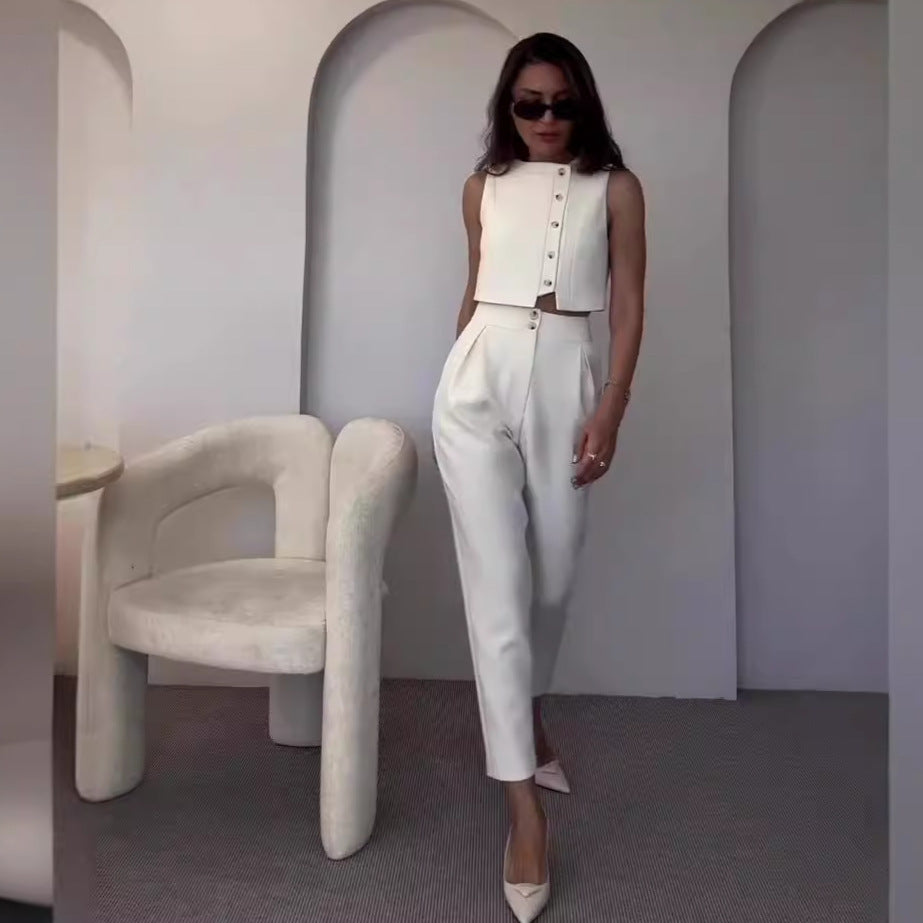 Women’s Sleeveless Top with High Waist Straight Leg Pants Set