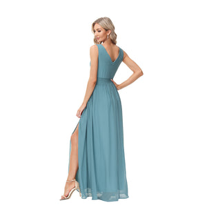 Women’s Chiffon V-Neck Sleeveless A-Line Evening Prom Dress S-XXL - Wazzi's Wear